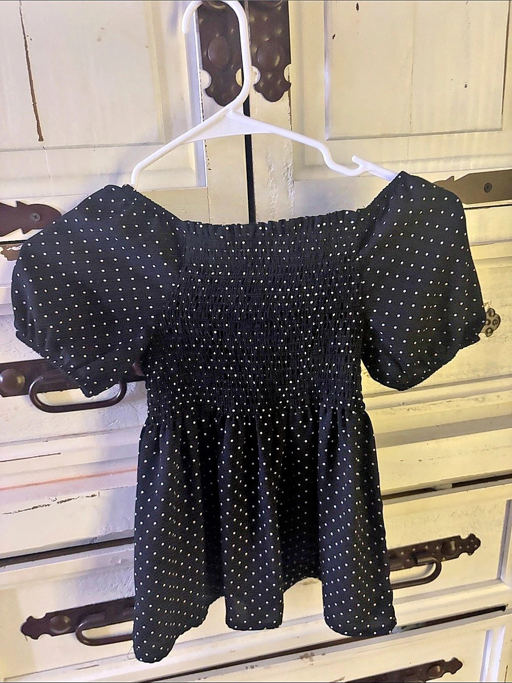 Polka Dot Puff Sleeve Dress in Black & White Like New